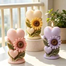 1pc Sunflower Heart Pillar Shaped Aromatherapy Candle Silicone Mold, Home Decor/Gift Plaster Mold, Handmade Epoxy Resin Casting Mold, Art Decorative Clay Plaster Mold/Non-Stick Easy Release/Heat Resistant - A-White - View 3