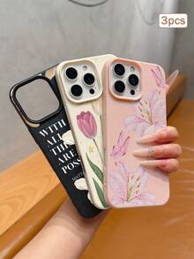 3pcs Floral Pattern Phone Cases, Liquid Silicone Shockproof Soft Shell Protective Cover Compatible With Samsung/Apple 11/12/13/14/14 Plus/15/15 Plus/16/16 Plus/17/17 Pro And More Models - Multicolor - View 5