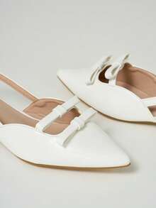 Women's Pointed Toe Double Bow Back Strap Flat Sandals, Fashion Hollow Out Outdoor - White - View 7