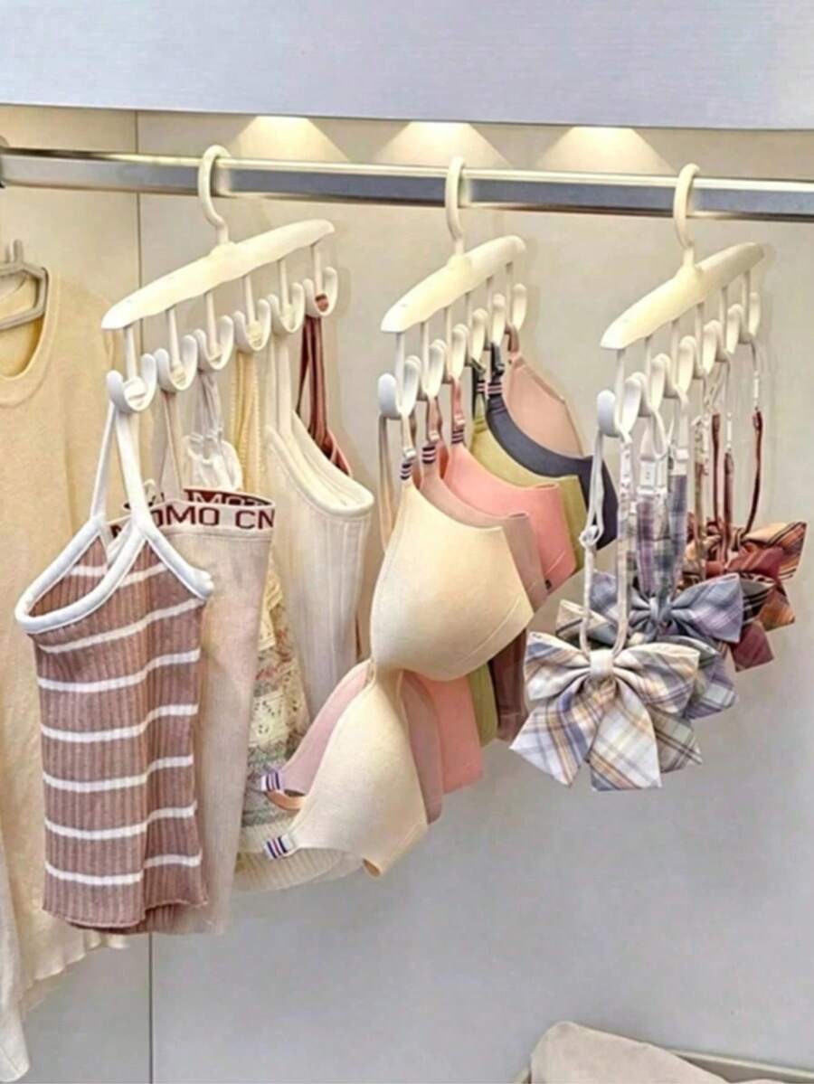 3pcs 12-Hook Plastic Hanger, Space-Saving Multi-Purpose Storage Hook Organizer, Durable Hanging Rack For Bras, Tank Tops, Halter Tops, Ties, Belts, Scarves, Hats, Accessories, Maximize Closet Bedroom Dorm RV Laundry Space, Mother's Day Gift - Multicolor - View 1