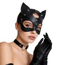 1-2/4pcs Punk Cat, Fox, Rabbit Costume Set, Includes Eye Mask, Heart Choker, And Faux Leather Gloves - Suitable For Halloween Parties, Leather Balls And Other Occasions,Party - Multicolor - View 2