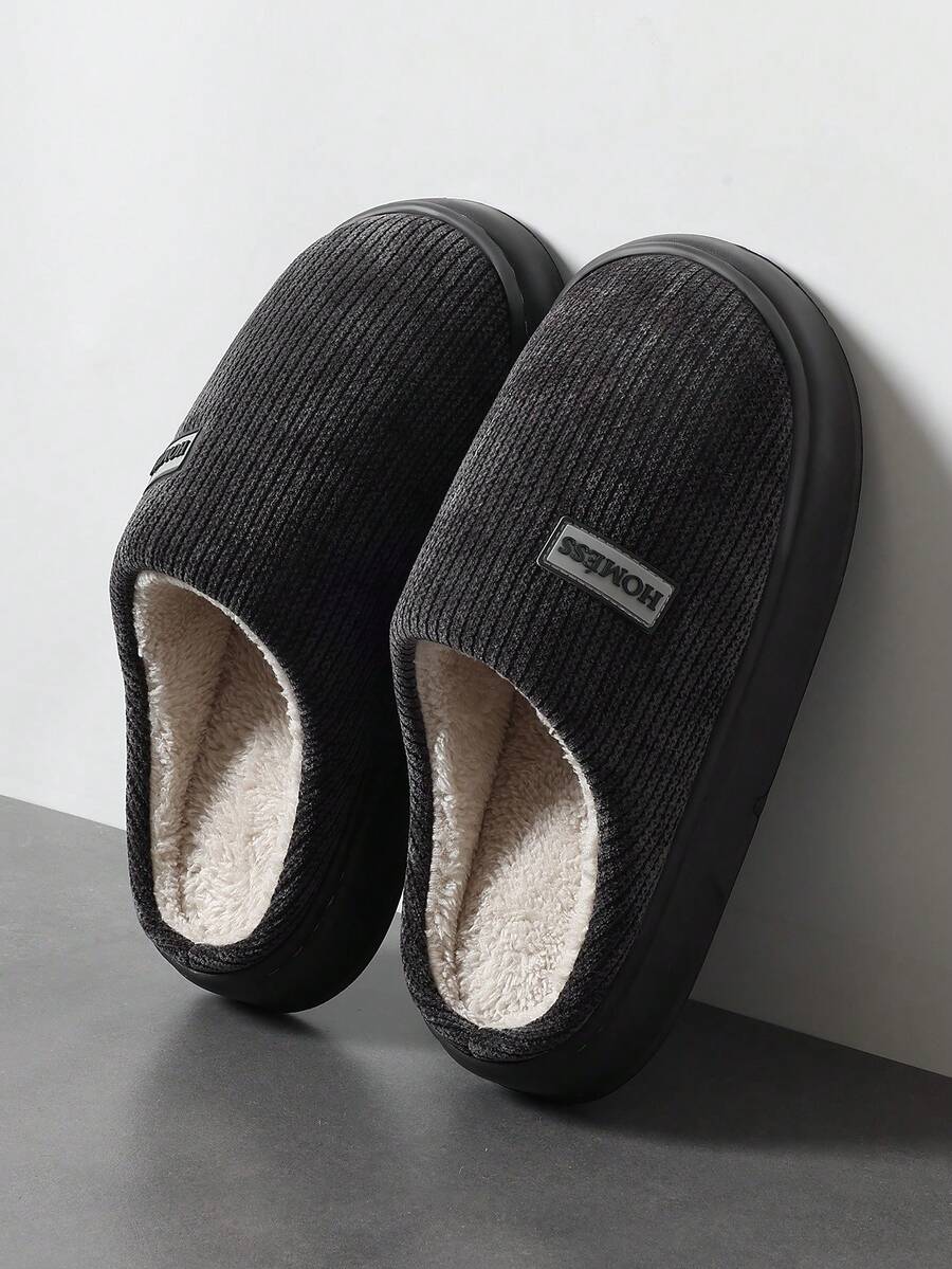 Men's Vertical Striped Soft Sole Indoor/Outdoor Plush Lined Closed Toe Slippers, Autumn/Winter
