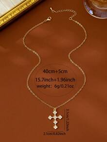 1pc Luxury Full Rhinestone Four-Leaf Clover Cross Pendant Necklace, Niche Design Rhinestone Collarbone Chain, Elegant Versatile European & American Style New Necklace - Full Diamond Cross Necklace - View 5