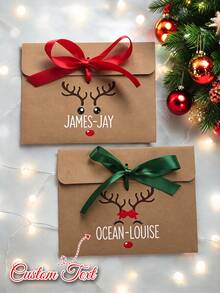 Personalized Name Merry Christmas Kraft Paper Envelopes | Customized Christmas Cash Wallet With Ribbon, Christmas Money Pouch, Suitable For Cash, Gift Cards, Vouchers And Photos - Multicolor - View 4