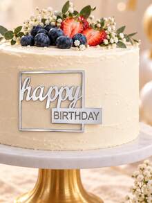 3pcs Square Frame Mixed Font Happy Birthday PMMA Acrylic Cake Toppers, Silver Mirror Geometric Frame Letter Cake Decorations, Modern Minimalist Birthday Cake Decor, Birthday Party Baking Dessert Supplies - A - View 9