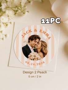 11/20/40pc Personalized Custom Round Photo Text Sticker,Custom Names Date,Wedding Gift,Bride Groom Couples,Favor Bags,Gift Boxes Envelope Decoration - Multicolor - View 12