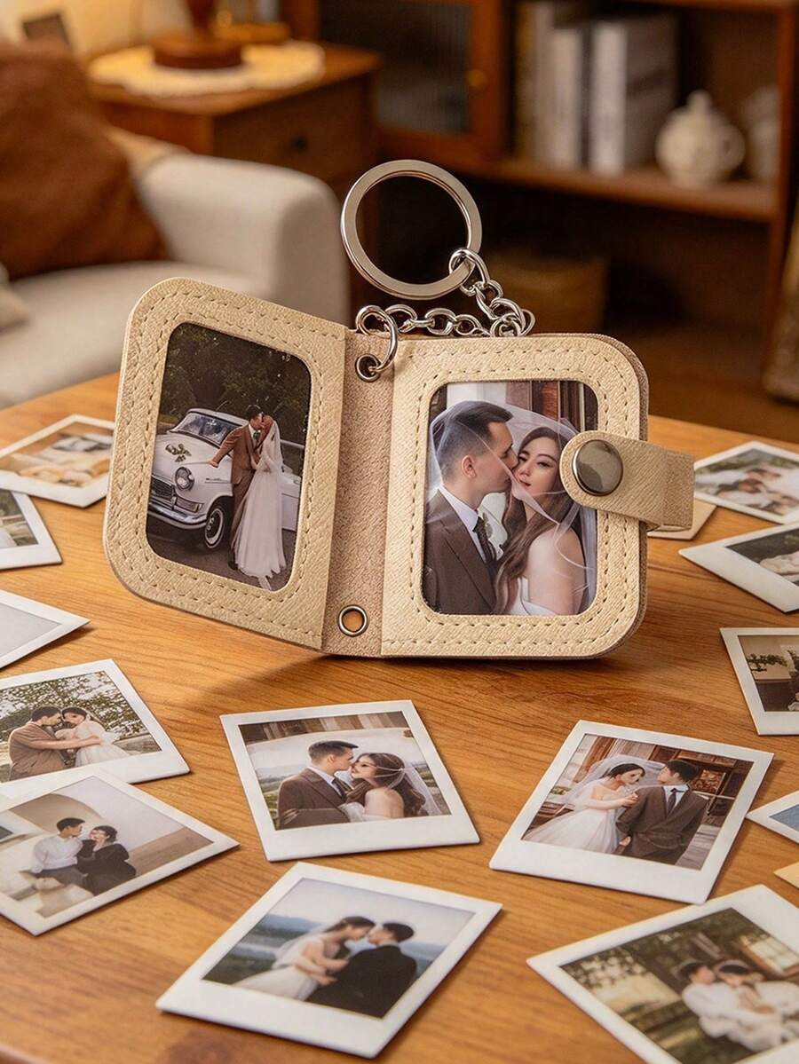 Leather Mini Photo Album Keychain, Portable Picture Keepsake Ornament, DIY Accessory For Purse, Bag & Keys, Great Gift Choice For Men And Women