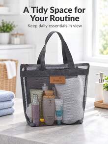 Portable Mesh Shower Caddy For College Dorms And Shared Bathrooms, See-Through Mesh Toiletry Bag For Gym Showers And Swimming Pool Visits, Versatile Mesh Bathroom Organizer For Shampoo And Skincare Storage During Travel And Weekend Getaways - Multicolor - View 9