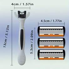 2 Handles + 36 Blades 6-Layer Manual Razor For Men & Women, Stainless Steel Replaceable Shaving Razor, Ergonomic Non-Slip Handle, Smooth Close Shave Beard Grooming Tool - Grey - View 9