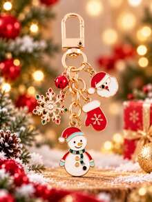 1pc Christmas Enamel Keychain, Cute Santa Claus Snowman Reindeer Christmas Tree Pendant, Gold Key Chain Bag Charm, Women's Handbag Backpack Decoration, Christmas Party Accessory, Girls Holiday Gift - Multicolor - View 8