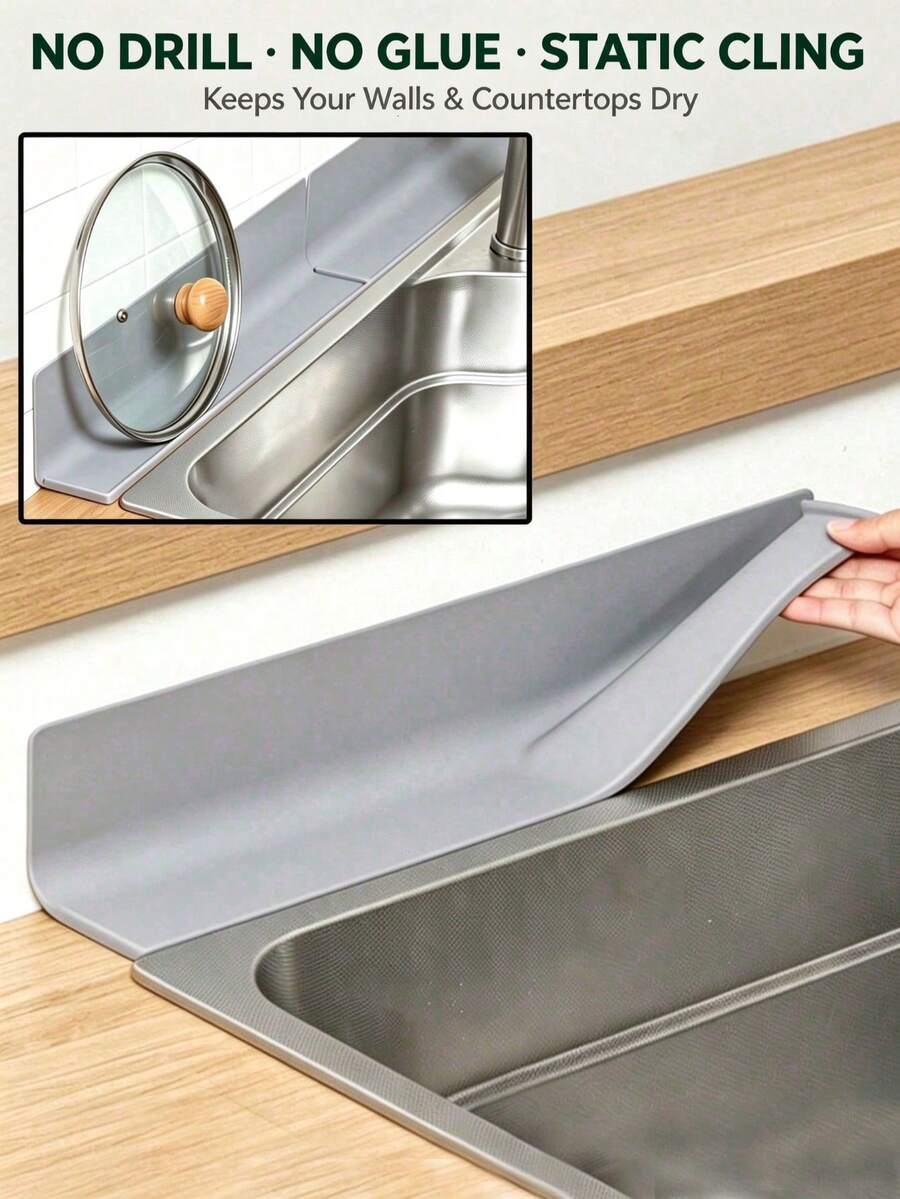 1/3pcs Silicone Kitchen Sink Splash Guard Mat, Electrostatic Self-Adsorption,Static Cling No-Drill Barrier, Heat Resistant, Anti-Oil Easy Clean, Narrow Edge Extended Drain Mat, Countertop Storage Mat, Bar Anti-Slip Pad, Dishwasher Compatible - Multicolor - View 1