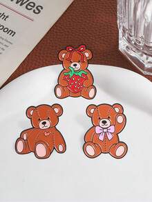 Cute Brown Teddy Bear Enamel Pin, Bow Heart Strawberry Bear Brooch, Decorative Lapel Pin For Jackets Backpacks Hats - Multicolor - View 7