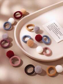10/20/30/50/100pcs Colorful Coffee Brown Korean Style Small Pom Pom Hair Ties For Women Ponytail Braiding Towel Hair Rings Cute Cartoon Holiday Performance Hair Accessories - Multicolor - View 4