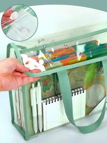 Portable Expandable Design Transparent File Storage Bag, Large Capacity File Tote Bag, Handheld Folder, Bill Organizer Box, Test Paper Organizer Bag, Office Supplies, Home Living Room Decor, Desktop Back To School Essential Accessory - Multicolor - View 5