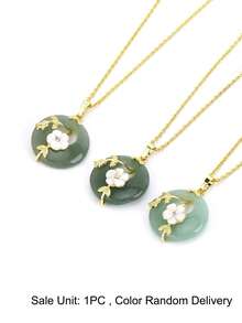 1pc Natural Stone Donut Pendant Necklace For Women Floral Branch Shell Flower Charm Round Gemstone Peace Donut Statement Jewelry Gift H973 - Necklace - View 10