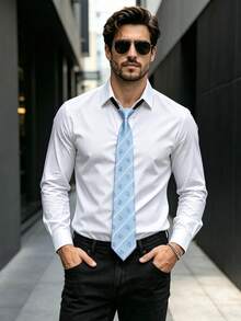 1pc Light Blue Versatile Short Tie For Men, Fresh Preppy Style, Shirt Matching JKDK Accessory, Commute Versatile Tie - Light Blue - View 4