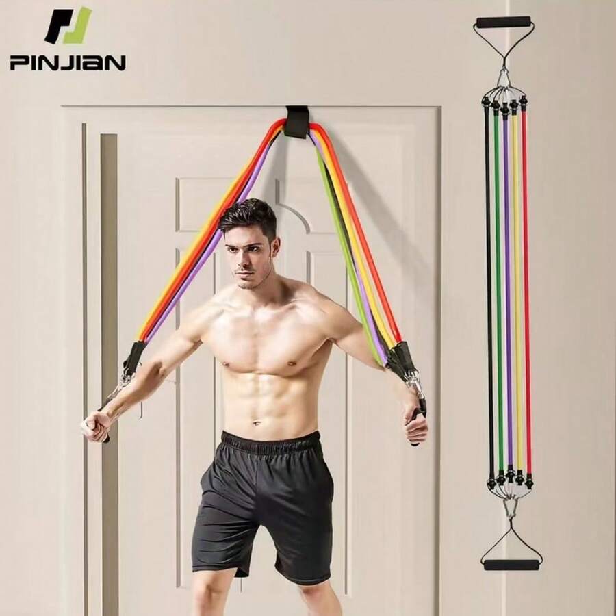 11-Piece Resistance Band Set, With Multiple Resistance Levels, Allows Flexible Combination. Made Of Durable TPE Material, This Professional-Grade Equipment Is Perfect For Strength Training And Home Workouts, And Easy To Carry.