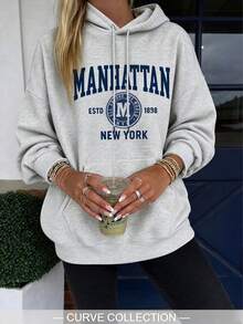Women's Manhattan New York Print Sweatshirt, Fashion Streetwear Pullover Sweatshirt, Urban Outfit Essential, New Arrival - Dark Gray - View 4