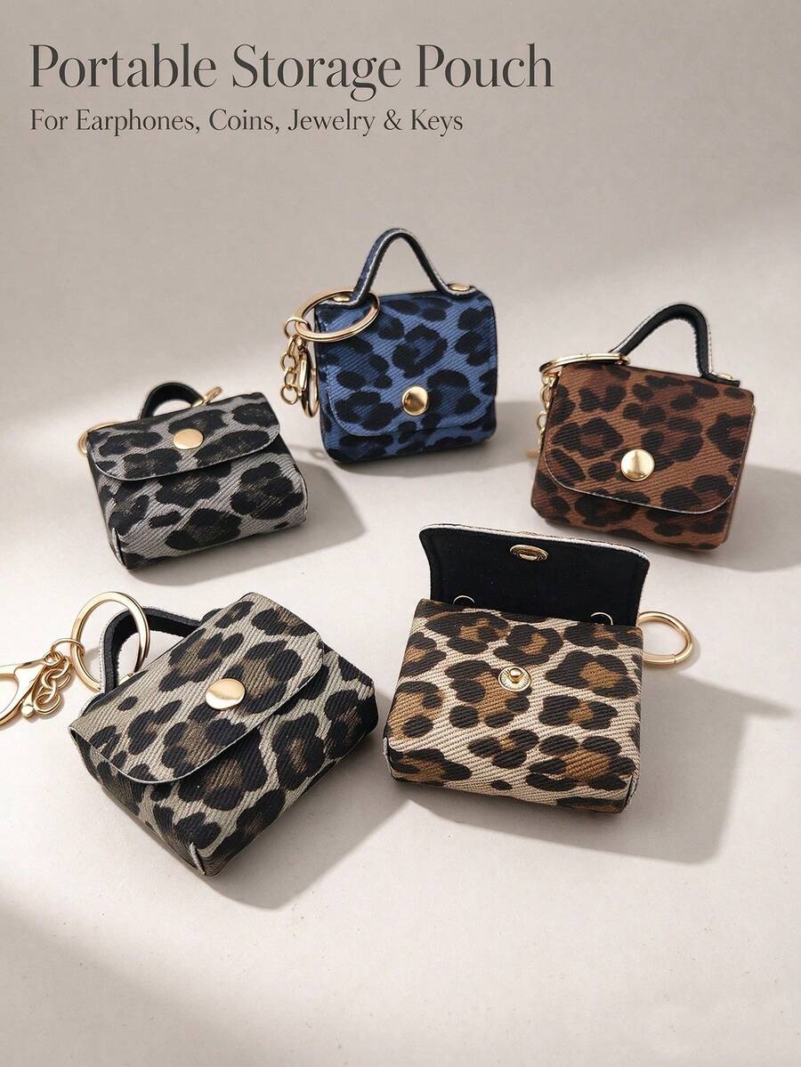 1pc Sexy Leopard Print Mini Jewelry Storage Bag, Portable Earphone Case, Mini Travel Ring Box Travel Jewelry Box Cosmetic Storage Box, Women's Earring/Ring/Necklace/Bracelet Storage Box, Mini Wallet - Leopard Print Fabric Small Bag - View 1