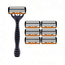 2 Handles + 36 Blades 6-Layer Manual Razor For Men & Women, Stainless Steel Replaceable Shaving Razor, Ergonomic Non-Slip Handle, Smooth Close Shave Beard Grooming Tool - Grey - View 10