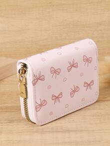 New Bow Print Wallet With Zipper For Large Capacity Storage Of Credit Cards And Multiple Card Holders, Perfect For Outdoor Travel - Pink - View 5