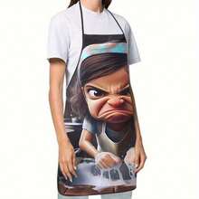 1pc Casual Cooking Apron, Vivid Cartoon Print Showing A Girl Busy With Dishwashing. Ideal For Different Kitchen Tasks - Multicolor - View 3