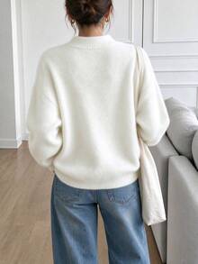 Women's Casual Long Sleeve T-Shirt, Autumn/Winter Daily Round Neck Loose Fit Top, Streetwear And Preppy Style - White - View 9