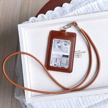 Minimalist Korean Style 3-Inch Dual Slot Leather Lanyard Card Holder, 2-Slot Anti-Demagnetization, Suitable For Office Workers And Students, Can Hold Access Cards And Campus Meal Cards, Fits Coats And Workwear For Formal Occasions, Card Protection And Storage, Holiday And Birthday Gift, Commuting, Campus And Office Use - A - View 13