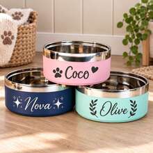 TONGFANTECH Personalized Engraved Stainless Steel Pet Bowl With Silicone Non-Slip Outer Layer, Customizable Pet Name And Pattern, Large Capacity Anti-Tip Cat And Dog Feeding And Water Bowl, Multiple Colors Available Pet Dinnerware - Multicolor - View 6