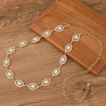 Women's Gold Sun Pattern Waist Chain, Hollow Sun Design Pearl Waist Chain, Bohemian Summer Dress Accessory - Gold - View 4