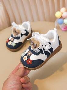 Sepatu Bayi Balita Motif Hati, Sepatu Jalan Bayi Perempuan Motif Patchwork Vintage, Desain Berkualitas Tinggi - Teal Blue - View 9