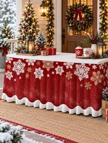 1 buah Rok Meja Natal, Motif Kepingan Salju Merah Putih, Penutup Meja Bundar Berumbai dari Poliester, Rok Meja Dekoratif Meriah untuk Meja Makan, Meja Hidangan Penutup, Prasmanan, Pesta Natal, Makan Malam Liburan, Dekorasi Rumah Musim Dingin - C - View 8