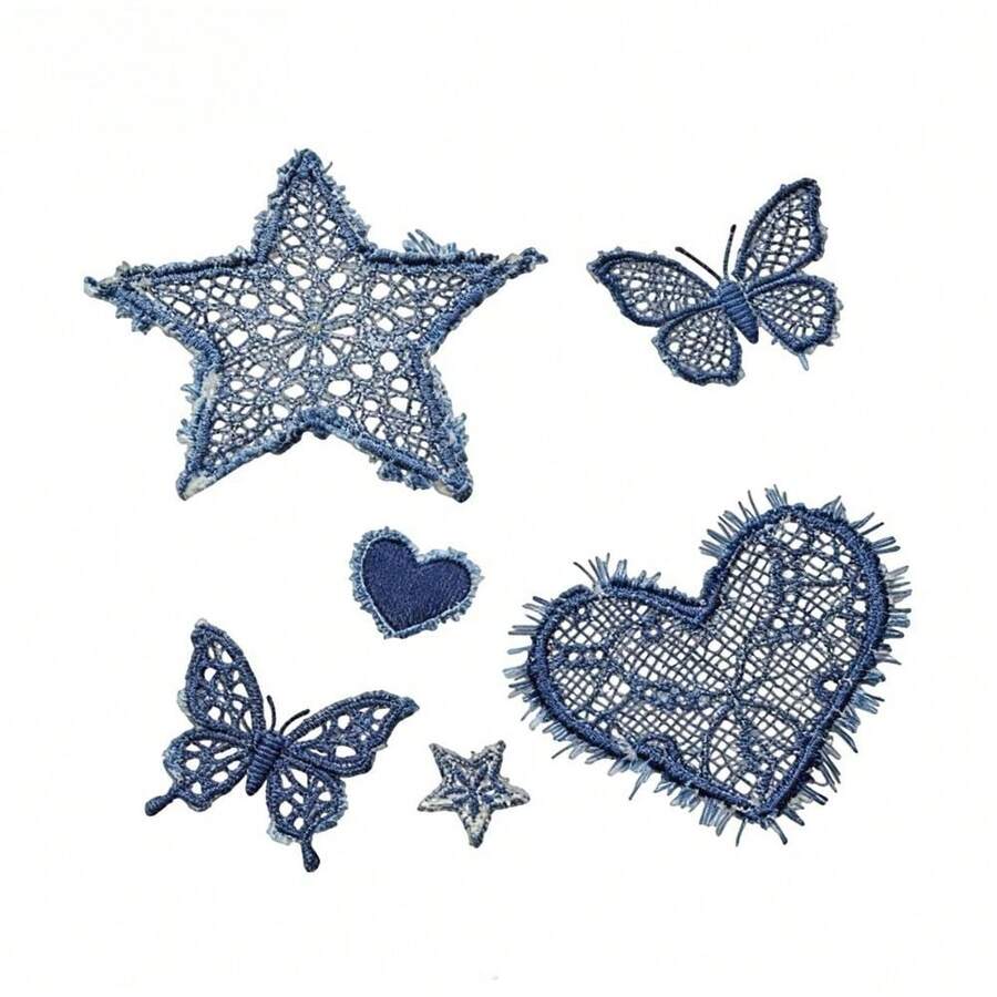 1/2/3pcs Denim Frayed Edge Star Butterfly Heart Heat Transfer Vinyl Iron-On Stickers, Durable Washable Iron-On Patches, DIY Stickers For T-Shirts, Canvas Bags, Pillows, Jeans, Hoodies - Multicolor - View 1