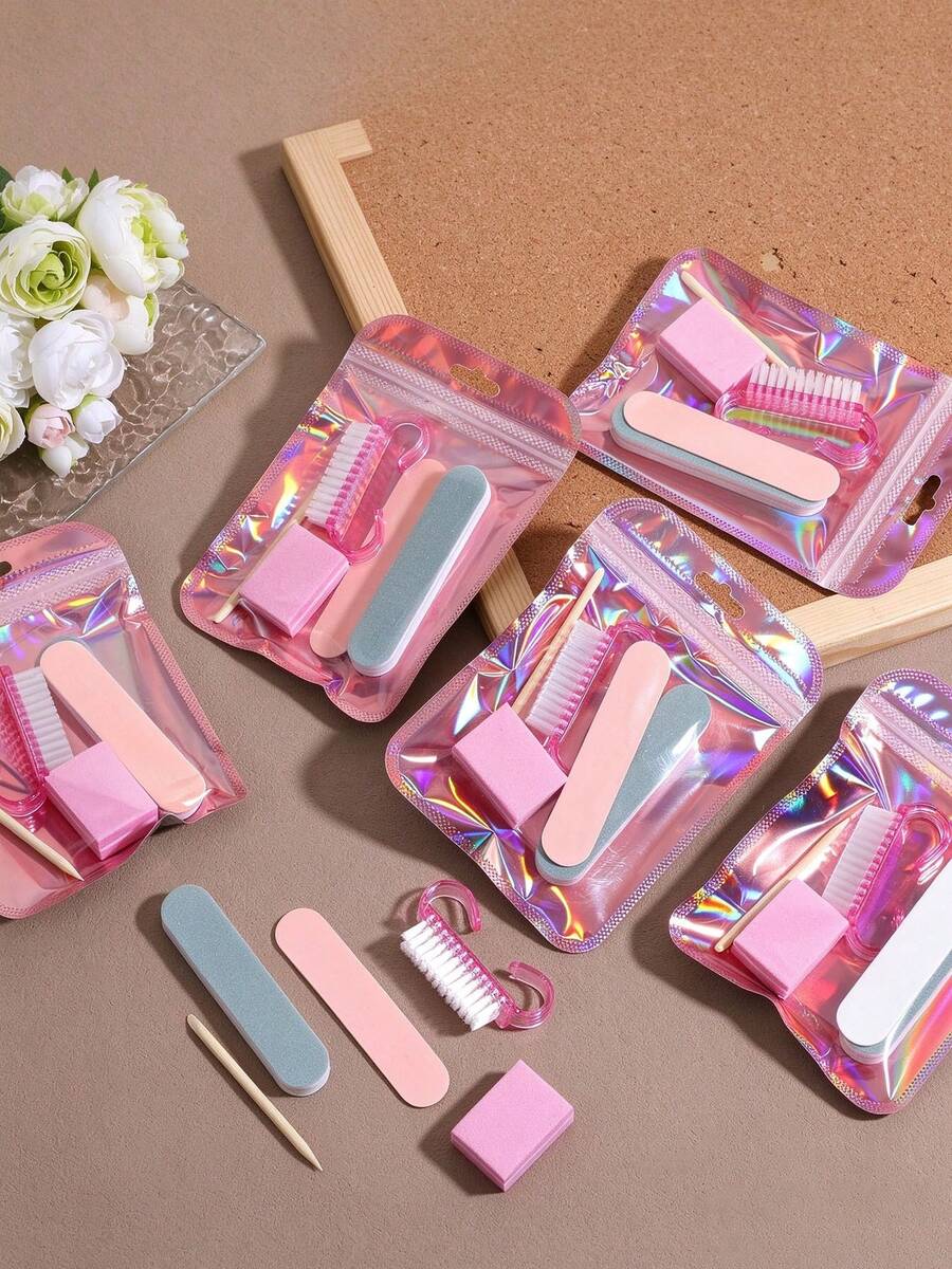 6pcs Disposable Manicure Set, Single-Use Mini Nail Tools Bulk Pack, Includes Nail File, Polishing Strip, Cuticle Pusher And Brush, Suitable For Salon, Spa, Party Favors And DIY Manicure Pedicure - Multiple Styles - View 1