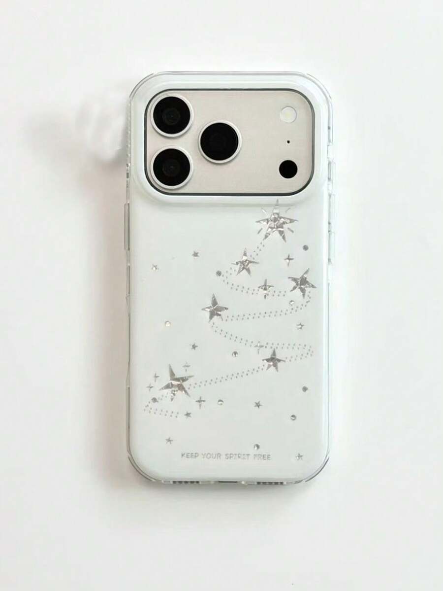 Casing Ponsel Ins Style Star & Diamond Christmas Tree Rhinestone, Kompatibel dengan iPhone 18 Pro Max, Apple 17 Pro, New 16, Large Window 15, Women's 17, Premium Niche 18 Creative Anti-Drop Protective Shell - Putih - View 1
