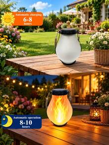 POSE UP 2/4PCS Solar Lantern Lights, IP44 Waterproof Rustic Glass Jar Hanging Lamps With Rope Handle, Flickering Flame LED Solar Garden Lights For Pathway, Camping, Backyard, Patio, Garden Decor, Holiday Seasonal & Outdoor Party Decoration - Glass Flame Jar - View 4
