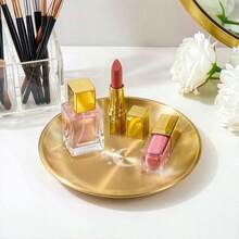 1/3pcs Gold Decorative Tray, Jewelry Storage Tray, Cosmetic Storage Tray, Entryway Decorative Tray, Daily Storage And Organization, Suitable For Room Decor, Bedroom Decor, Home Decor, Bathroom Decor, Jewelry Tray, Perfume Tray - Gold - View 4