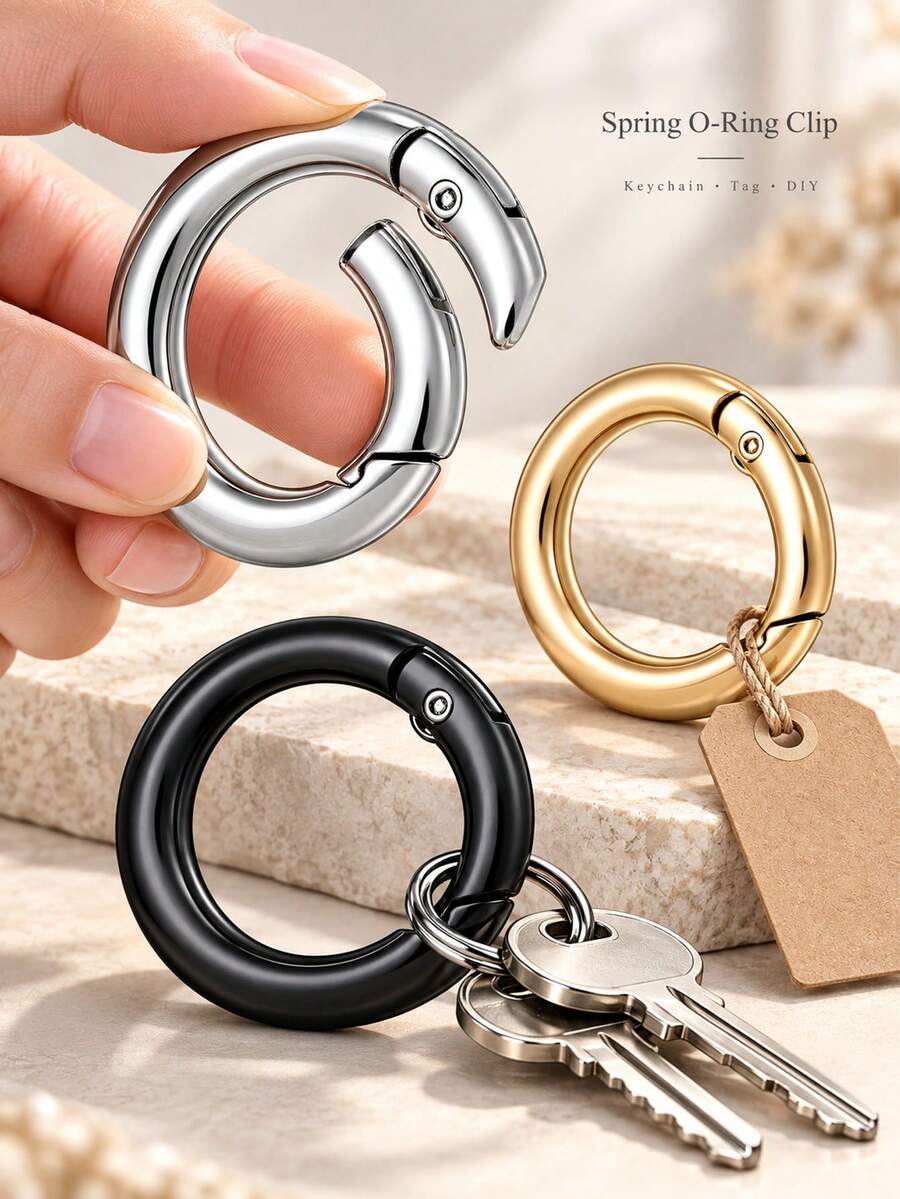 حلقة معدنية نابضة، مشبك نابض دائري مفتوح-مغلق، سلسلة مفاتيح كارابينر، إكسسوارات أجهزة DIY لسلاسل المفاتيح، ديكور التعبئة والتغليف، الحرف اليدوية، مكونات صناعة المجوهرات، سحر الحقائب، موصلات المعلقات، مشابك القلائد والأساور والأقراط - متعدد الألوان - مشاهدة 1