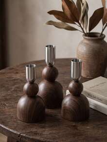 1/3/6Pcs Wood Grain Metal Candle Holder Set, Modern Taper Candle Holders With Metallic Cups, Decorative Candlestick Stand For Dining Table, Home Decor, Wedding, Party, Living Room, Boho Decor, Centerpiece, Holiday Gift. - Fashion Design - View 11