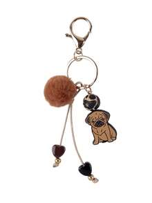 Cute Dog Keychain Wristlet, Silicone Bead Wrist Key Ring & Pom Pom Puppy Bag Charm, Leopard Paw Print Tassel Key Holder For Women - 2924 - View 15