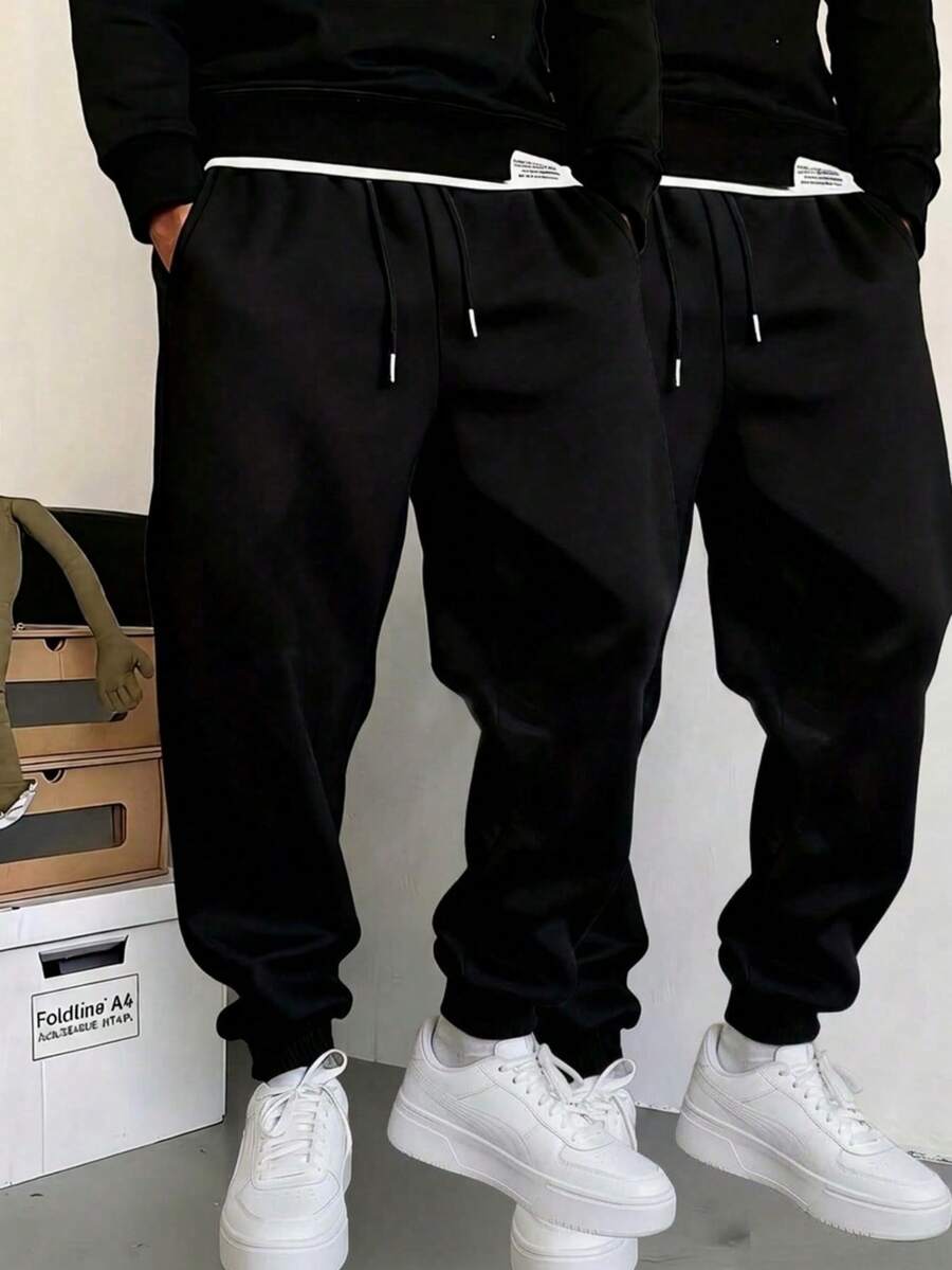 2pcs Men's Casual Sports Pants, Classic Drawstring Waist Elastic Cuff Sweatpants - Multicolor - View 1