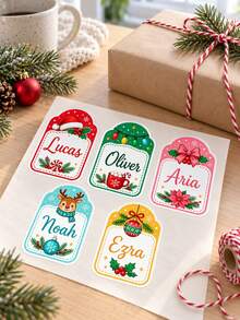 12/25/50 st personliga anpassade julklappsetiketter med namn, utskurna självhäftande julklappsetiketter, assorterade söta högtidsdesignade klistermärken för presentinslagning, julklapp - Multifärgad - Visa 4