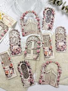 10pcs/Pack Hollow European Vintage Art Door & Window Hard Card Stickers For Scrapbooking DIY Collage Decoration Photo Album Scrapbook - one-size - View 5