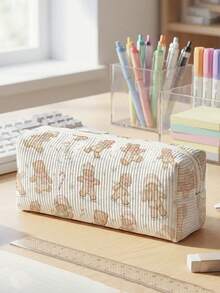 1pc Christmas Elk All-Over Print Corduroy Kids Pencil Case,Zipper Large Capacity Stationery Storage Pouch For Student School Daily Study - Multicolor - View 7