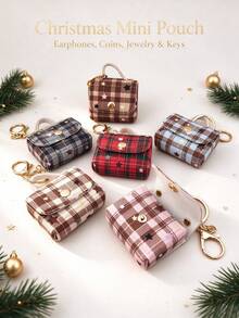 1pc Star Plaid Mini Jewelry Storage Bag, Portable Earphone Bag, Christmas Gift, Mini Travel Ring Box Travel Jewelry Box Cosmetic Storage Box, Women's Earring/Ring/Necklace/Bracelet Storage Box, Mini Wallet - Star Pattern Square Bag - View 1