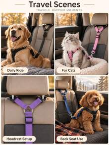 Modern Polyester Adjustable Pet Vehicle-Mounted Tow Rope, Headrest Strap Vehicle Tether With Metal Swivel Clip, Dog Cat Travel Lead For Rear Seat Car Ride, Driving, Walking, Camping, Road Trip, Thanksgiving Christmas Fall Winter Travel Accessory - Multicolor - View 6