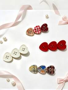 2pcs/4pcs Sweet Plaid Heart Decor Hair Clips, Cute Alligator Hair Clips For Side Bangs, Girls Hair Accessories - Multicolor - View 6