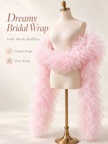 Wedding Veil Shawl, Vintage Pleated Mesh Fluffy Cloud Canopy Style, Suitable For Wedding Dress, Bridal Photography, Outdoor Decoration, Hand-Sewn DIY Fabric, Soft Texture With Great Drape, Perfect For Wedding, Party Dress And Photo Background Decoration - New Model - View 6