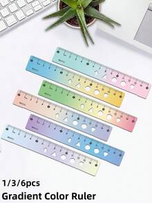 1pc/3/6pcs 15cm Gradient Metal Ruler, Hollow Cutout & Wavy Edge, Measuring Drawing Straight Ruler, Ideal For Measuring, Drafting, Sketching And Journal Making - Ruler - View 1