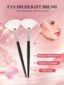 2Pcs Fan Highlight Makeup Brush,Fan Shape Design For Highlighting, Blush,Portable Cosmetic Tool For Daily Makeup - Black - View 8